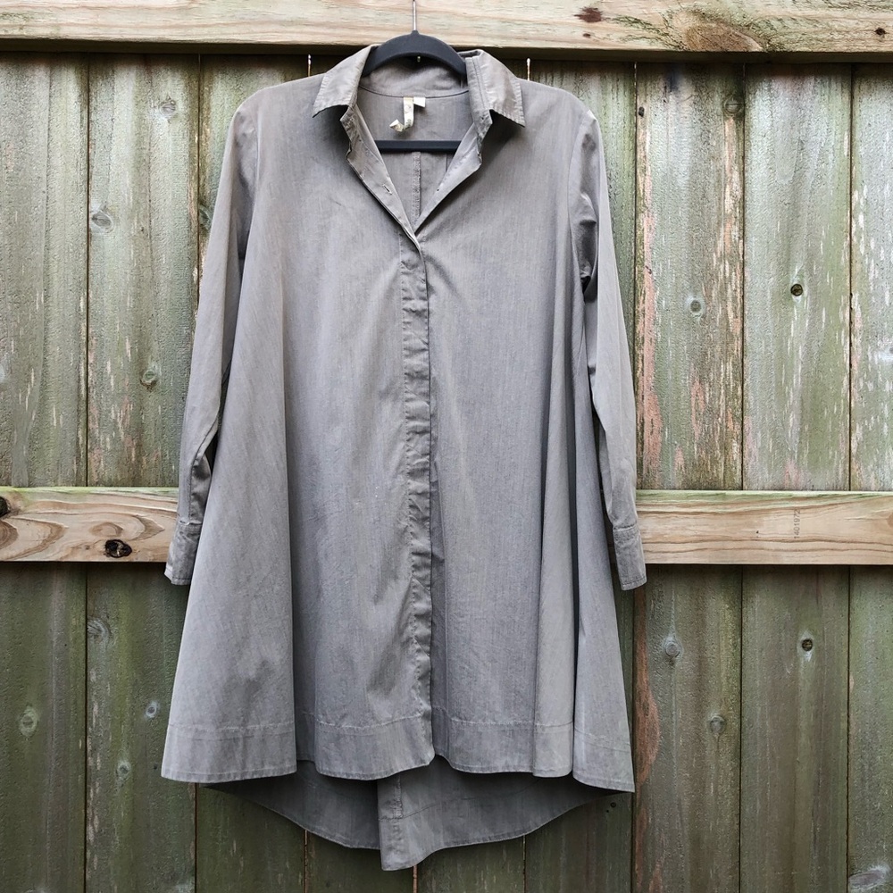 Comfy USA Lagenlook Aline Swing Dress Size S Taupe Button Front Zip Back